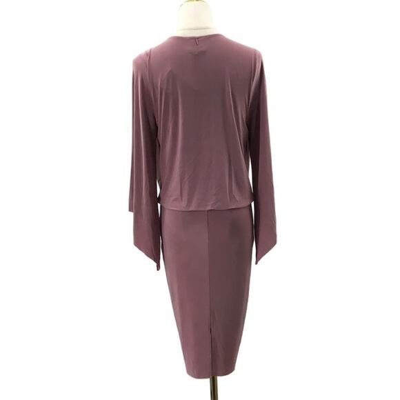 MISA LOS ANGELES SZ S Mauve Teget Twist Knot Long sleeve V-Neck Dress NWT 0B14 - Picture 2 of 8